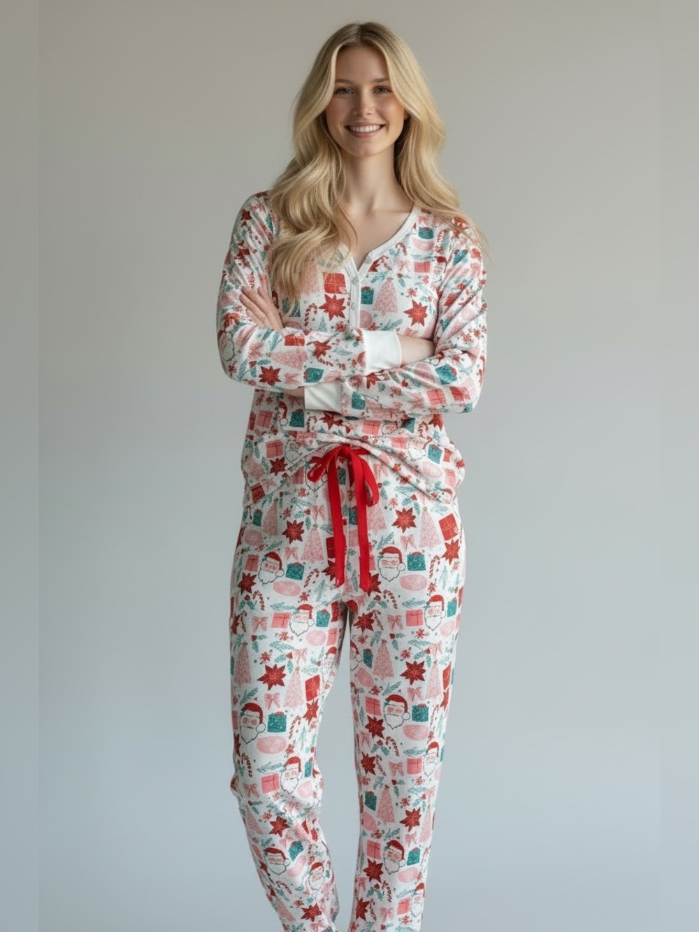 NWOT!! Holiday Santa & Gifts Women's Pajama Set - Red/White